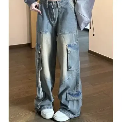 Image de Jean Femme Cargo Déchiré Taille Haute - Style Décontracté & Tendance