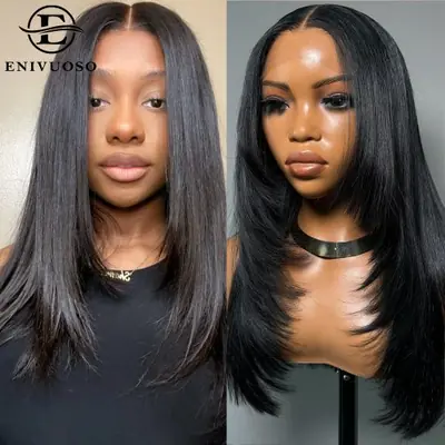 Image de Perruque Lace Front Synthétique Lisse & Coupe Superposée