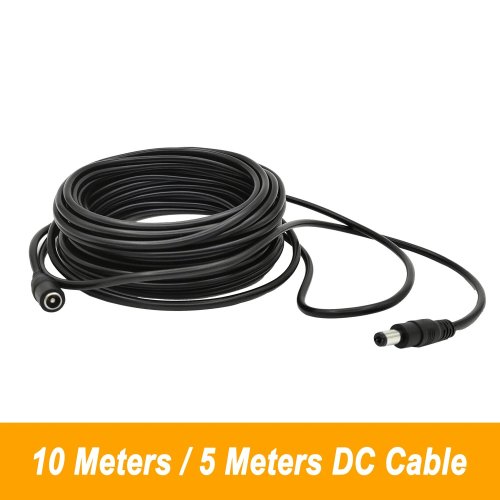 Imagen de Cable de Extensión de Alimentación DC 12V de 5m y 10m, Conector Macho a Hembra 5.5mm x 2.1mm, Cable Negro para Lámparas LED, Cámaras de Seguridad CCTV y Dispositivos Electrónicos