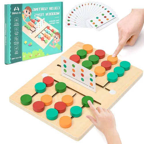 Zdjęcie Drewniane Puzzle Montessori z Kolorowymi Slajdami – Edukacyjna Gra Planszowa na Dopasowywanie Kolorów dla Dzieci w Wieku Przedszkolnym