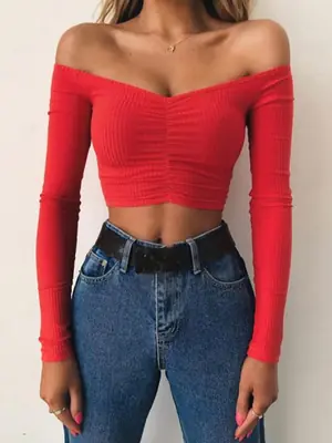 Image de T-Shirt Femme Manches Longues Épaules Nues - Style Sexy & Chic