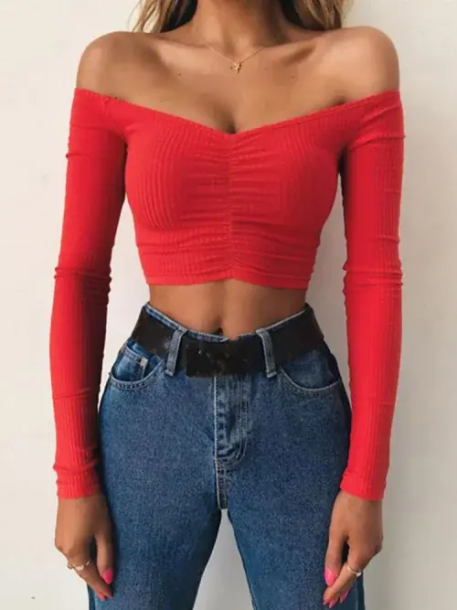 Image de T-Shirt Femme Manches Longues Épaules Nues - Style Sexy & Chic