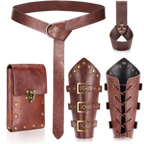 Afbeelding van Middeleeuwse Lederen Riem met Viking Hoorn Ontwerp – Renaissance Kostuum Accessoire voor Zwaard en Dolk Houder