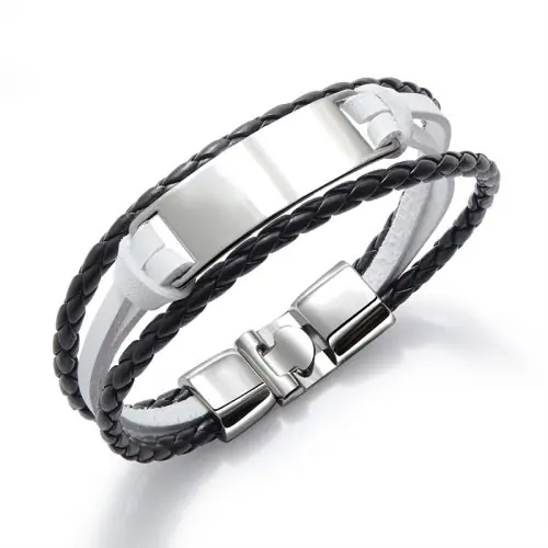 Image de Bracelet Cuir Personnalisé - Gravure Nom & Corde Sauvetage