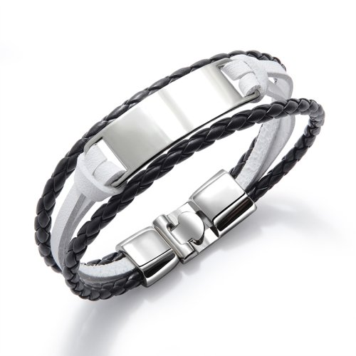 Afbeelding van Persoonlijke Leren Armband met Gegraveerde Naam voor Mannen