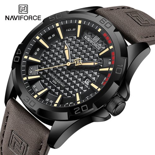 Immagine di Orologio da Polso Uomo Naviforce con Calendario, Movimento al Quarzo, Design Militare Sportivo e Casual, Cinturino in Pelle Impermeabile – Orologio Maschile Elegante per Uomini d’Affari