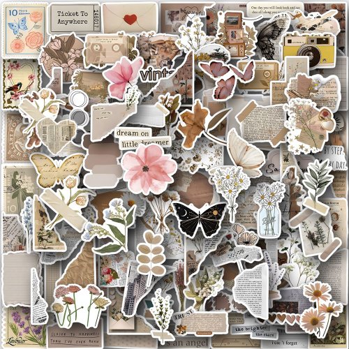 Immagine di 10/30/60/120PCS Retro Art Fiore Farfalla Estetica Adesivi Vintage Decalcomania Del Computer Portatile Del Telefono Bagagli Scrapbook Auto Graffiti adesivo