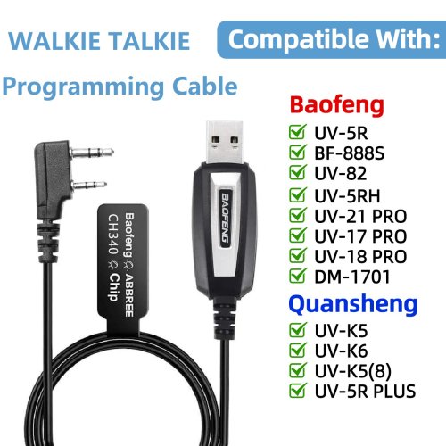 Afbeelding van Originele Baofeng USB Programmeringskabel met Driver CD voor UV-5R, BF-888S, UV-5RH, UV-21 Pro, Quansheng UV-K5, UV-K6 en andere Walkietalkies