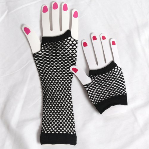 Afbeelding van Zwarte Vingerloze Mesh Handschoenen voor Dames - Sexy Netten met Gaten, Perfect voor Disco, Lolita Stijl en Punk Outfits