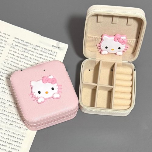 Venta caliente nuevo joyero de gato rosa pendientes anillo portátil Linda caja de almacenamiento viaje Mini almacenamiento de accesorios compacto