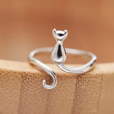 Image de Bague Chat en Argent Sterling 925 - Bijou de Fiançailles Élégant