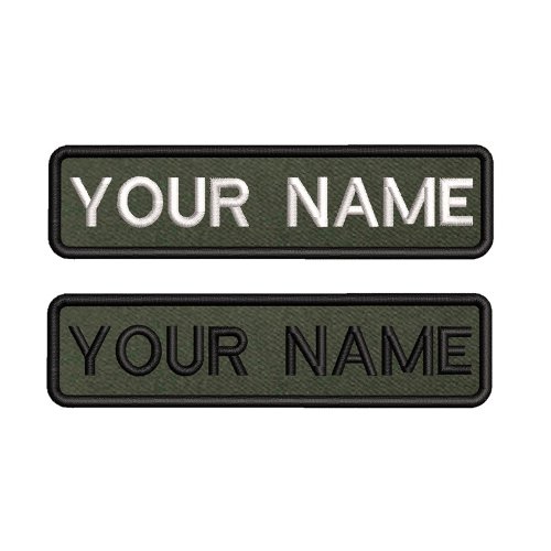 Afbeelding van Opstrijkbare Borduurpatch met Legergroene Achtergrond - Aangepaste Naam of Tekst, Strepen Design, 10x2.5 cm voor Kleding en Accessoires