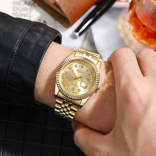 Imagen de Reloj de Lujo para Hombre con Correa de Acero Dorado, Cuarzo y Fecha - Diseño Elegante para Negocios y Ocasiones Formales