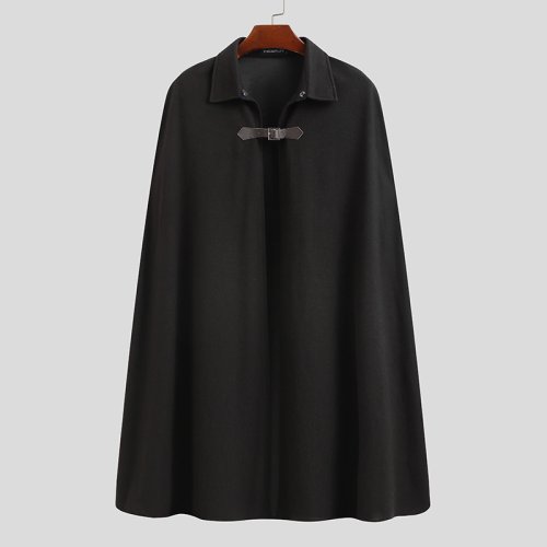 Immagine di Mantello Uomo in Tela di Cotone Solida con Risvolto e Un Bottone - Cappotto Trench Casual Streetwear 2023, Poncho Maschile da Uomo Taglie S-5XL