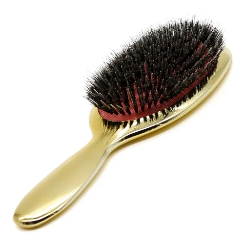 Immagine di Spazzola per capelli a paletta con setole di cinghiale color oro e argento di lusso Spazzola per cap...