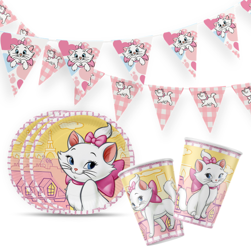Imagen de Set de Suministros Desechables para Fiesta de Cumpleaños de Niña con Temática de Disney Los Aristocats, Incluye Platos, Tazas y Globo de Aluminio Decorativo
