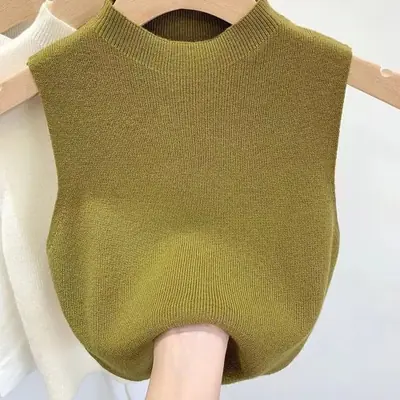 Image de Débardeur Tricoté Femme - Col Roulé Sans Manches