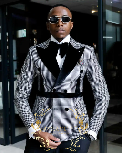 Afbeelding van Stijlvolle Heren Houndstooth Smoking - Slim Fit 2-delig