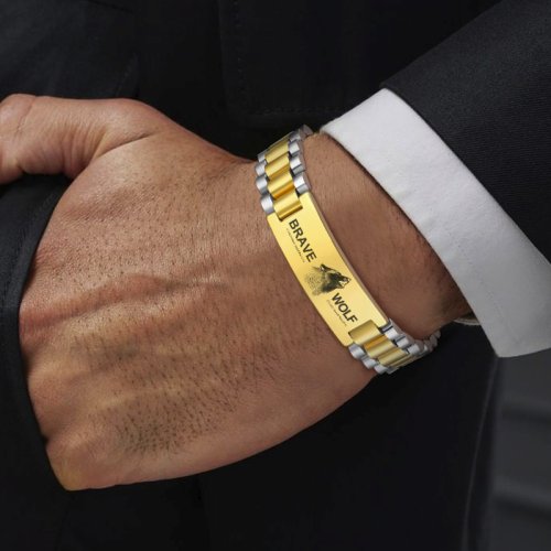 Image of Personalized 10mm Luxury Metal ID Bracelet with Oyster-Style Band – Premium Engraved Jewelry Gift for Him