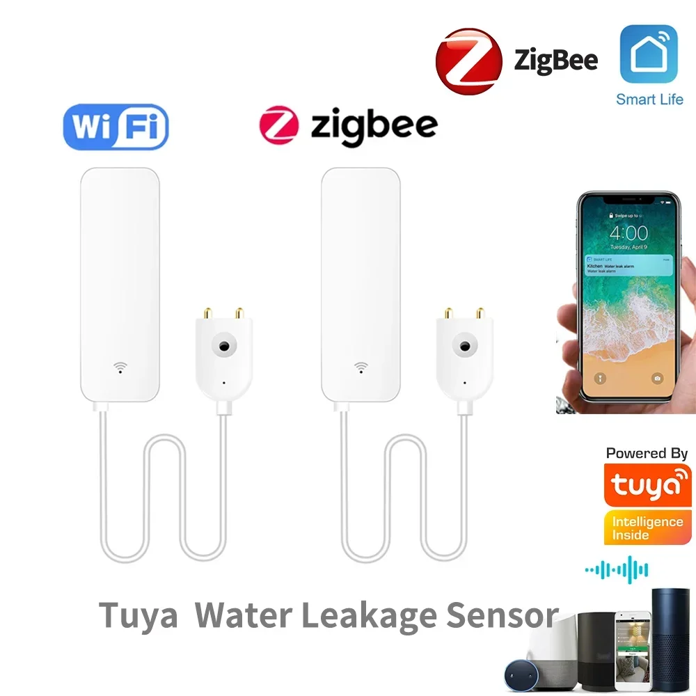 Zdjęcie Czujnik wycieku wody z Wi-Fi i Zigbee – inteligentny wykrywacz nieszczelności z powiadomieniami przez aplikację SmartLife do ochrony domu przed powodzią