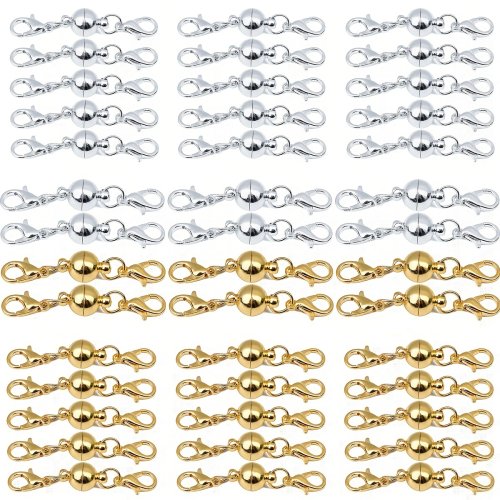 Image of Elegant Magnetic Lobster Clasps with Heart Ball Connector Beads – Gold and Silver Metal Keychain Connectors for DIY Jewelry Making