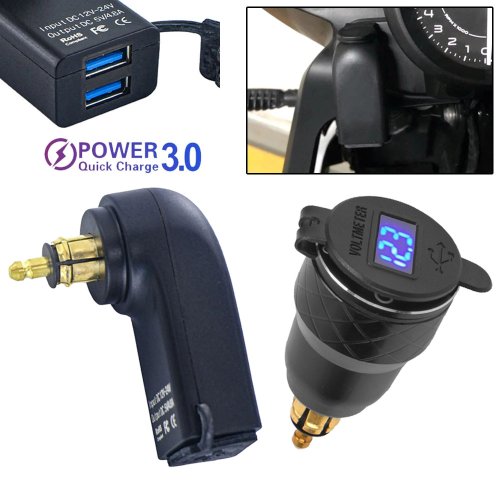 Image of Universal Dual USB Motorcycle Charger with 12V Power Socket Adapter for BMW R1200GS, F800R, F900R, G650XGS, R1200RT, F750GS, S1000XR and More