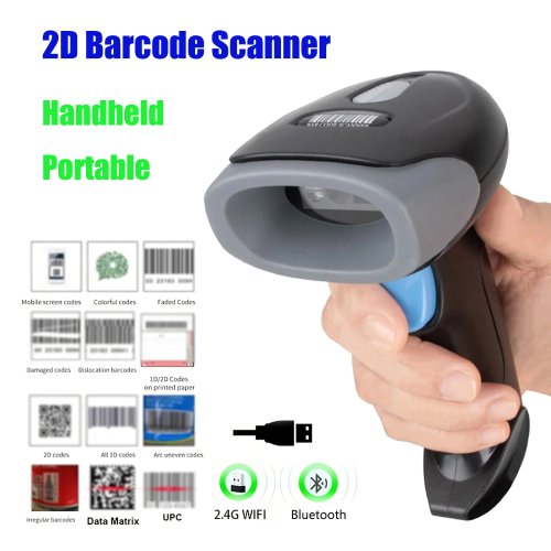 Image of Portable Handheld Bluetooth Wireless and Wired 1D 2D QR Code Barcode Scanner with CMOS Sensor for Retail, Warehouse, and Inventory Management