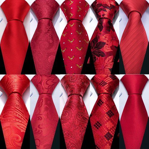 Image of Exquisite Red Paisley Men's Silk Tie Set with Jacquard Woven Handkerchief and Cufflinks – Premium Groom Wedding Party Gift by Barry Wang