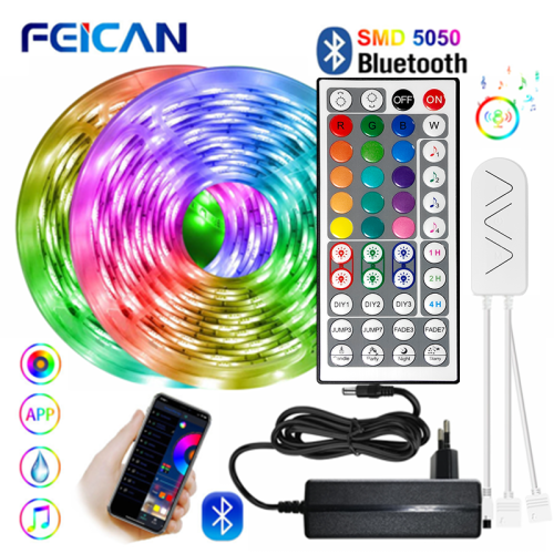Image of Smart Bluetooth RGB LED Strip Light 12V SMD5050 Flexible Tape Lamp with Remote Control – 5M, 10M, 15M, 20M Options for Christmas, Holiday, and Home Decor