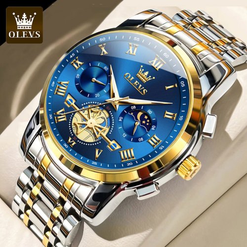 Image of Olevs Men's Luxury Quartz Watch with Classic Roman Dial, Waterproof Luminous Chronograph and Stainless Steel Band