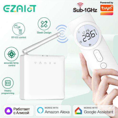 Immagine di Termostato digitale WiFi wireless RF Termoregolatore a batteria Tuya per casa intelligente 220V per riscaldamento dell'acqua Caldaia a gas e attuatore Alexa