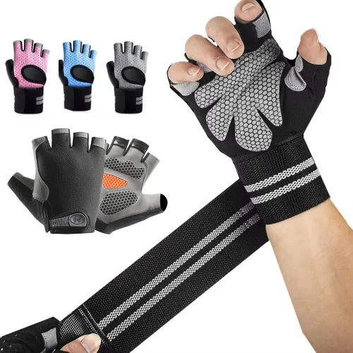 Image of Premium Half-Finger Gym Fitness Gloves with Wrist Support for Men and Women – Ideal for CrossFit, Weight Lifting, and Strength Training
