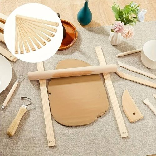 Imagen de Juego de guías rodantes de losa de madera, 8 Uds., rieles de rodillo de arcilla de 3mm/5mm/7mm/10mm para manualidades de cerámica y polímero, Material de corcho Beige claro