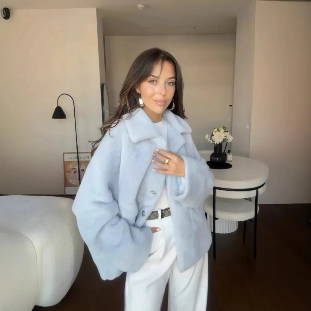 Zdjęcie Wełniany płaszcz damski Modny luźny futrzany temperament Wysokiej klasy miękki kleisty jesień i zima Nowość