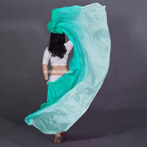 Image of Hot Sell Belly Dance Pure Silk Veil Dancers Hand Throw Scarf Shawl Gradient Vivid Color 200cm 250cm Cheap Professional Green