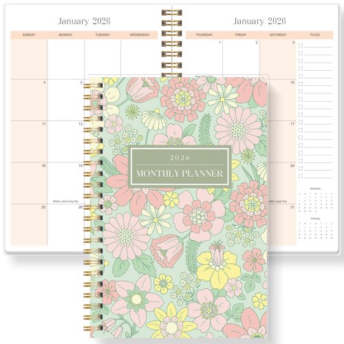 Immagine di Agenda Mensile A5 2026 con Copertina Floreale – Agenda Accademica con Spazio per Note e Elenco delle Cose da Fare, Perfetta per Produttività e Gestione del Tempo, Ideale Regalo