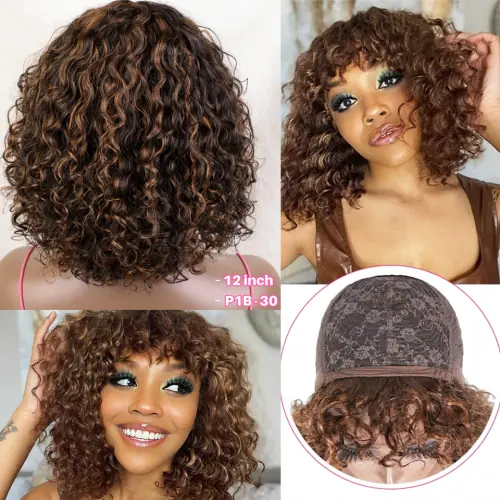 Image de Perruque courte bouclée naturelle 100% cheveux humains brésiliens