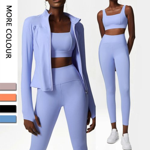 Bild von 3Pcs Fitness Yoga Set Frauen Workout Sportlich Kleidung Langarm-shirt Gym Bhs Hohe Taille Leggings Strumpfhosen Anliegende sportswear