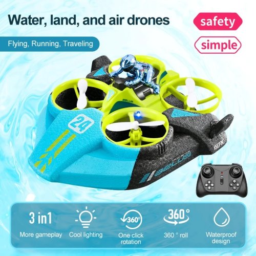 Immagine di Natale Mini aereo RC 3 in 1 Acqua Terra Aria Volo Hovercraft Barca Velocità Drift Giocattolo 2.4G RC Quadcopter Impermeabile per I Bambini V24