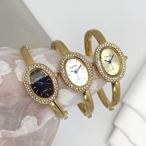 Imagen de Elegante Reloj de Pulsera para Mujer con Esfera Ovalada y Incrustaciones de Diamantes - Reloj de Cuarzo de Marca Premium, Ideal como Regalo de Lujo