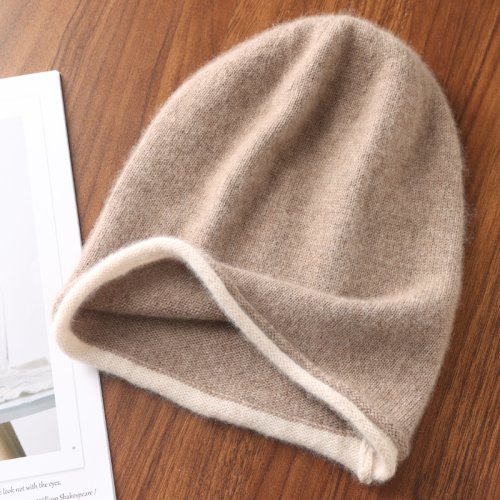 Imagen de Gorro de invierno Regardless Of Gender 100% lana merina tejido 2024 nuevo gorro de frijol suave y cálido para mujer moda al aire libre sombrero de ala rizada