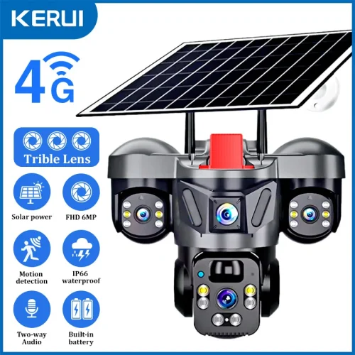 Image of Kerui V380 Pro Outdoor Solar PTZ Security Camera with 6MP Triple Lens, Wi-Fi & 4G Connectivity for Smart Home Surveillance