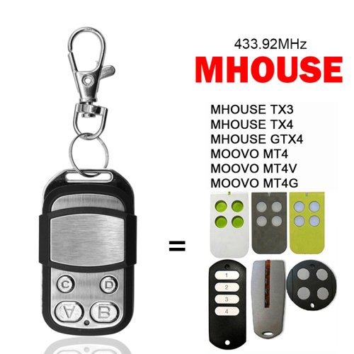 Image of Universal 433.92 MHz Garage Door Remote Control with Rolling Code Technology – Compatible with Mhouse, GTX4, TX3, TX4, Moovo, MT4, MT4V, MT4G – 4-Channel Wireless Transmitter for Secure Access