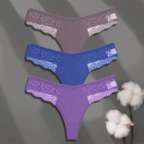 Image de Lingerie Femme 3 Pièces - String Dentelle Sexy & Respirant