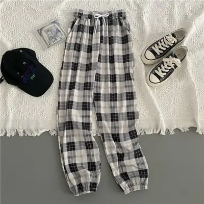 Image de Pantalon Sarouel Femme Harajuku à Carreaux - Style Streetwear Été