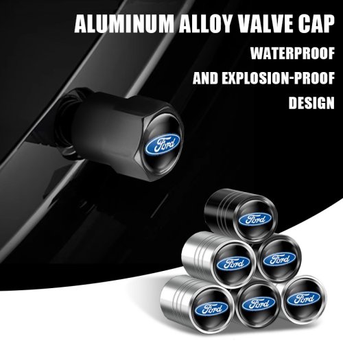 Imagen de 4 tapas de válvula de neumático de rueda de coche para Ford Focus MK3 Ranger Fiesta s-max Mondeo MK4 Kuga insignia emblema vástago de aire accesorios de enchufe de neumático