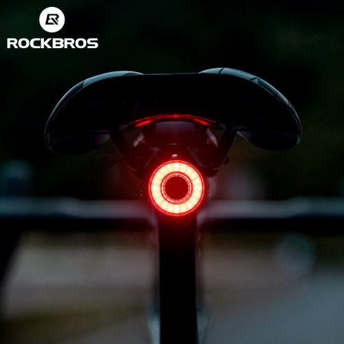 Imagen de Luz Trasera de Bicicleta Inteligente Rockbros con Carga Tipo C, Impermeable IPX6, Ideal para Conducción Nocturna