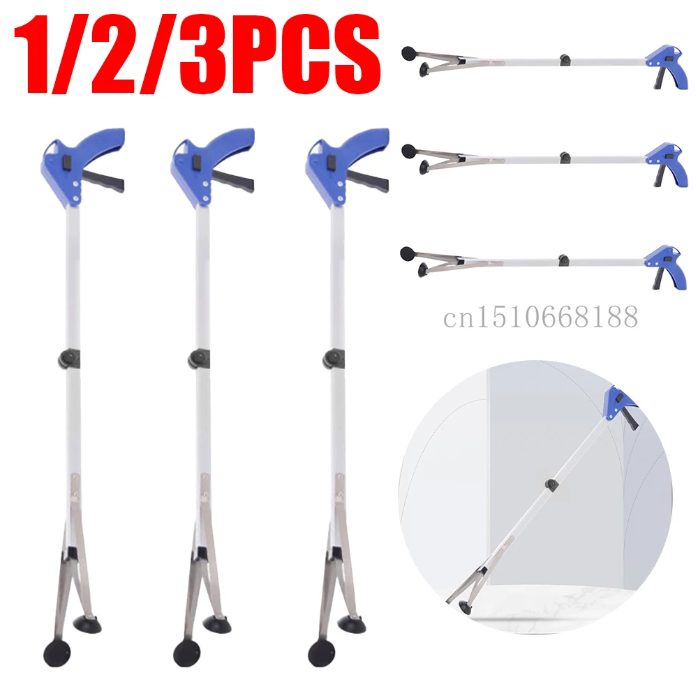 Image of 1/2/3Pcs Folding Garbage Picker Household Aluminum Alloy Trash Grabber Waste Leaves Pick Cleaning Up Clip Garden Cleaning Tool