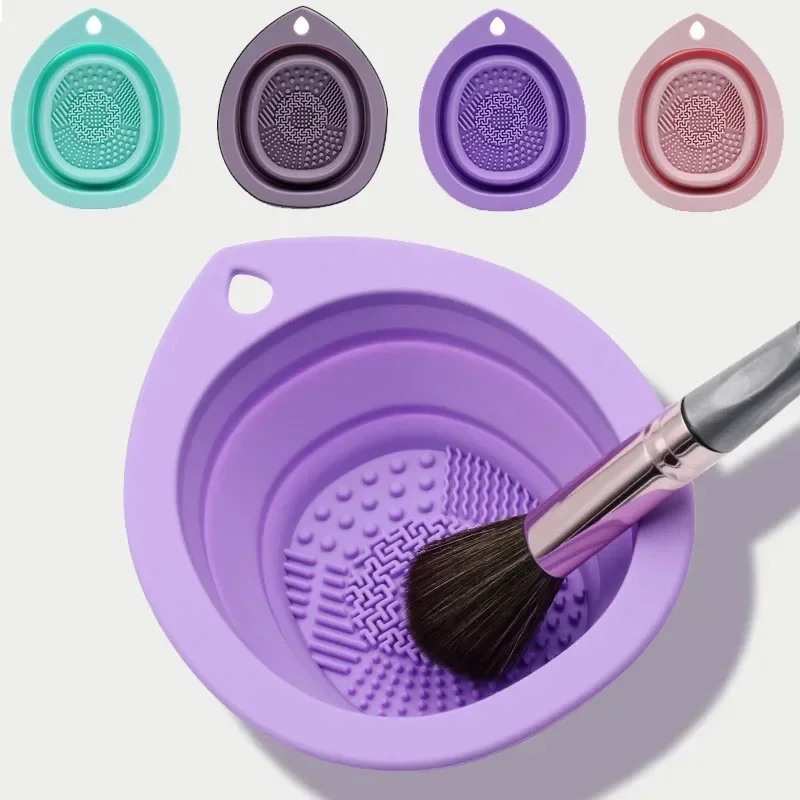 Imagen de Limpiador de brochas de maquillaje de silicona, cuenco de limpieza de esponjas de polvo plegable, cepillos para sombra de ojos, estera suave de lavado, herramientas de belleza, caja de fregado