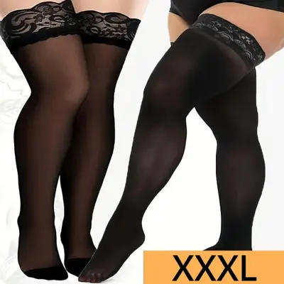 Image de Bas en dentelle noire surdimensionnés pour femmes XXL-XXXL